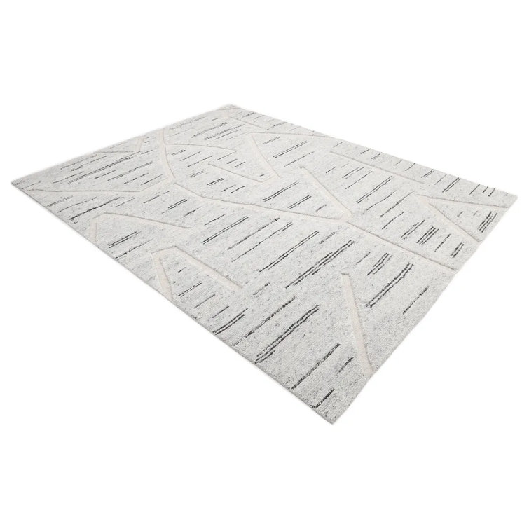 Light Gray Hand-Knotted Wool Rectangular Area Rug