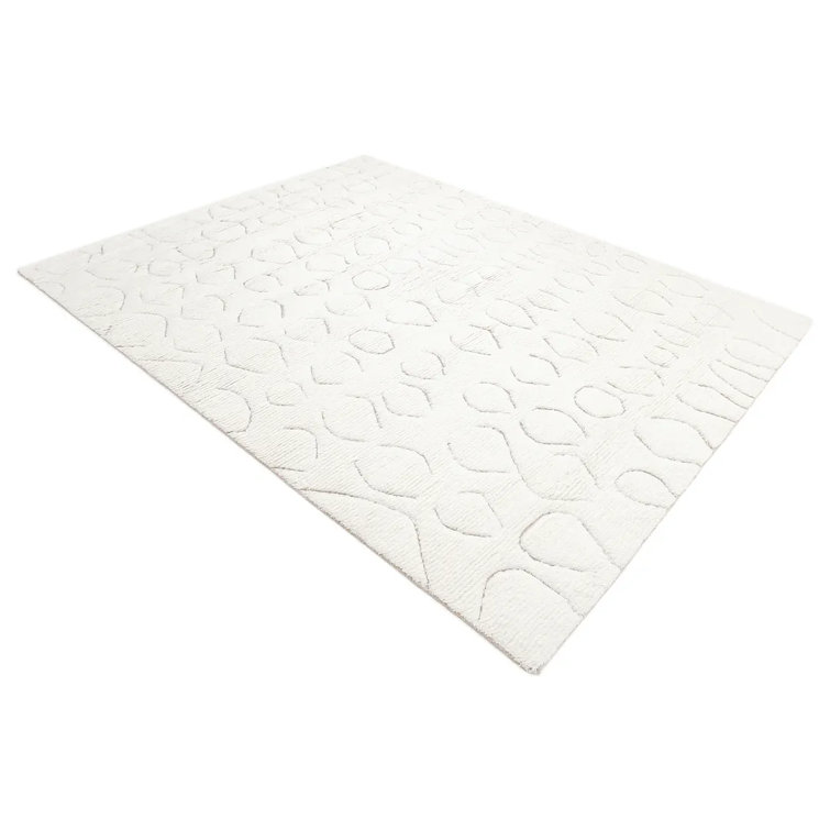 Ivory Hand-knotted Wool Rectangular Area Rug 9' x 12'