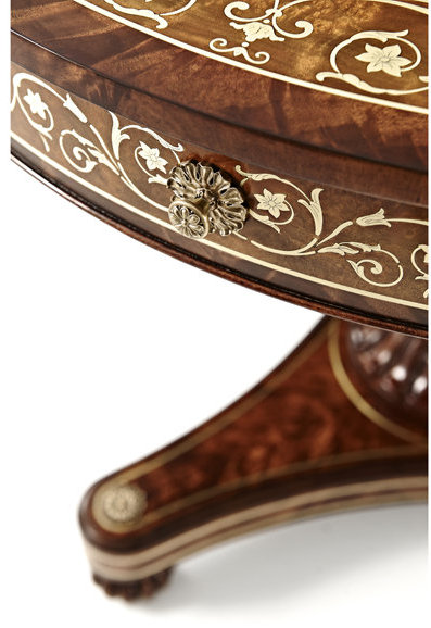 Regency Inspired Mahogany and Brass Round Dining Table
