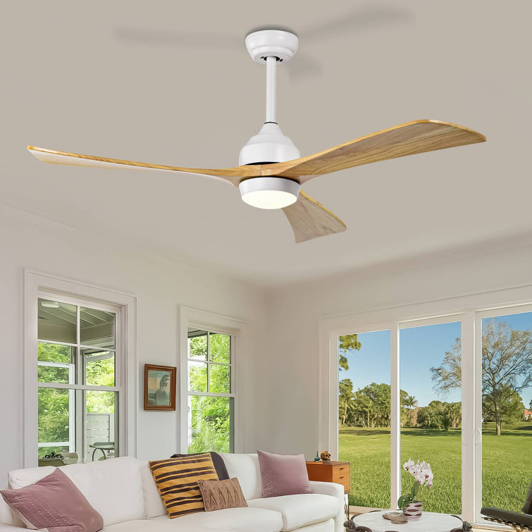 Aura 52" White and Light Oak Ceiling Fan with LED Light and Remote
