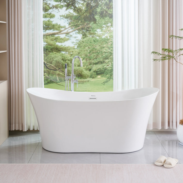 67" Pure White Acrylic Freestanding Soaking Bathtub