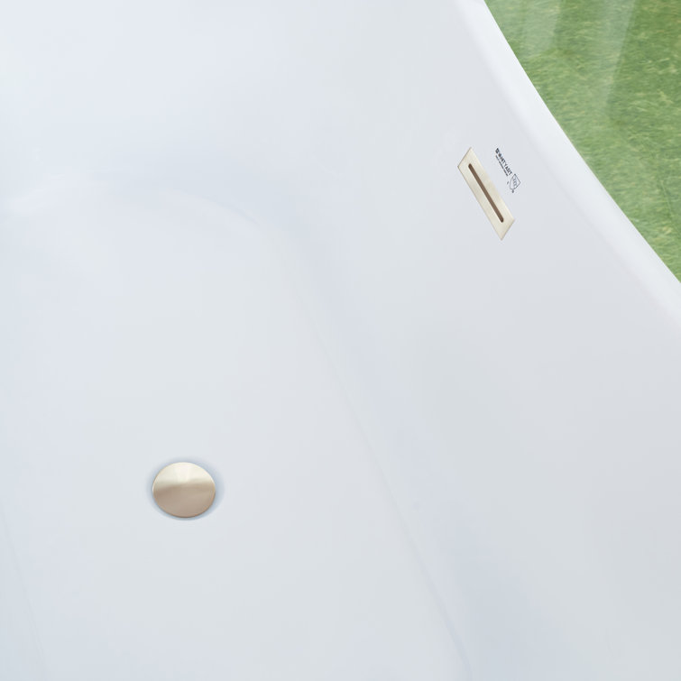 67" White Acrylic Freestanding Soaking Bathtub with Brushed Nickel Trim