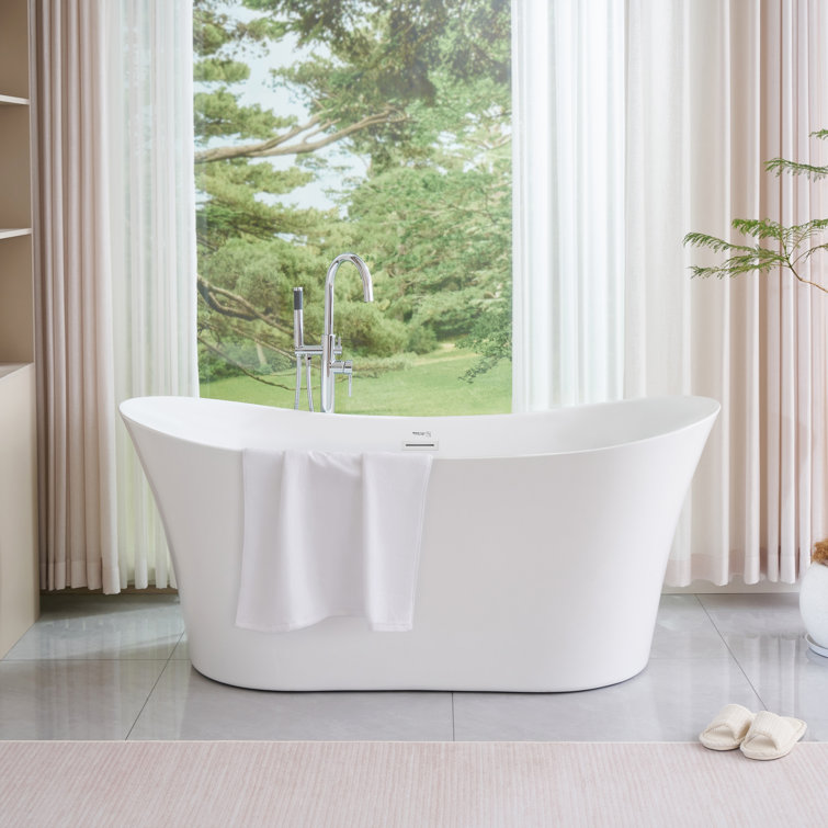 67" Pure White Acrylic Freestanding Soaking Bathtub