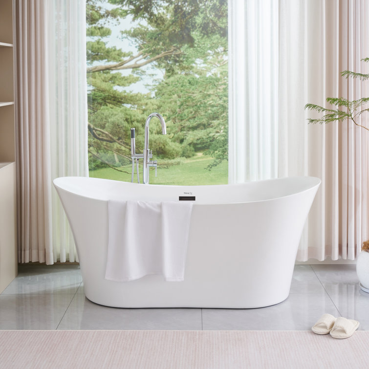 67'' White Acrylic Freestanding Soaking Bathtub with Oil Rubbed Bronze Trim