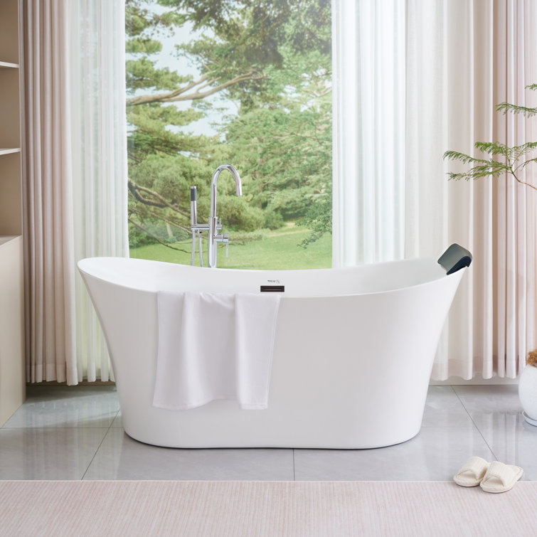 67'' White Acrylic Freestanding Soaking Bathtub with Oil Rubbed Bronze Trim