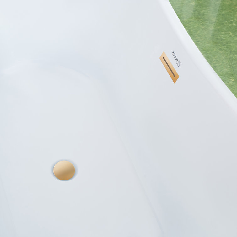 67" White Acrylic Freestanding Soaking Bathtub with Gold Trim