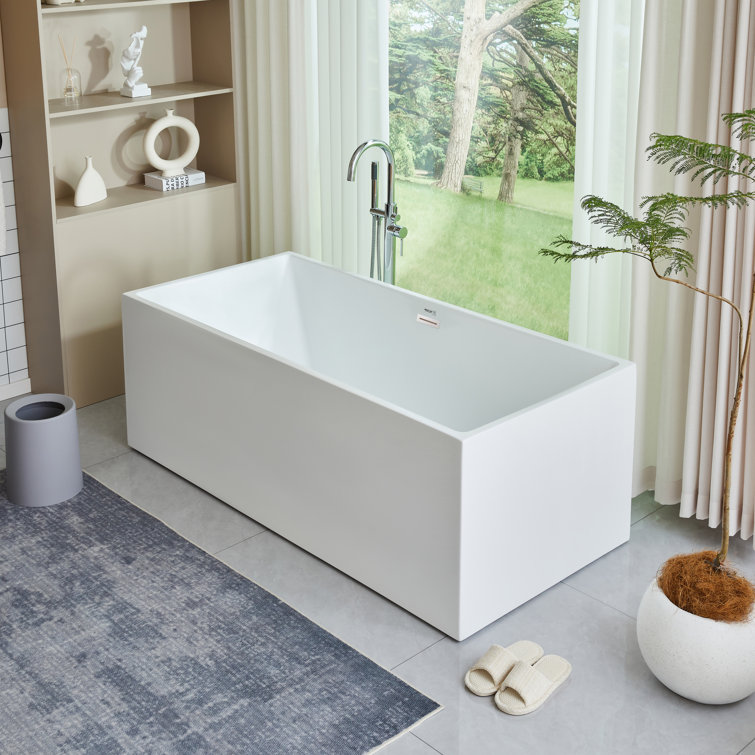 67'' White Acrylic Freestanding Soaking Bathtub with Oil Rubbed Bronze Trim