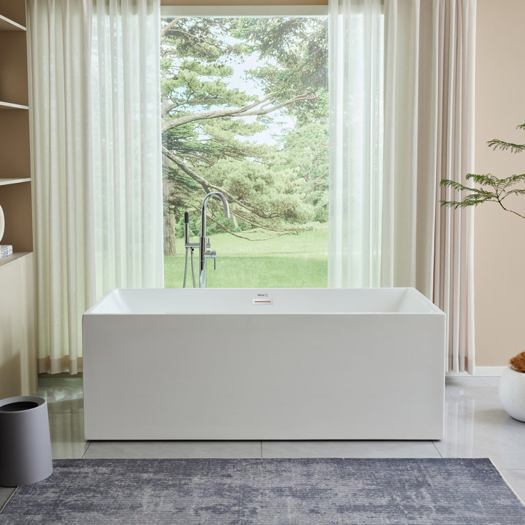 67'' White Acrylic Freestanding Soaking Bathtub with Oil Rubbed Bronze Trim