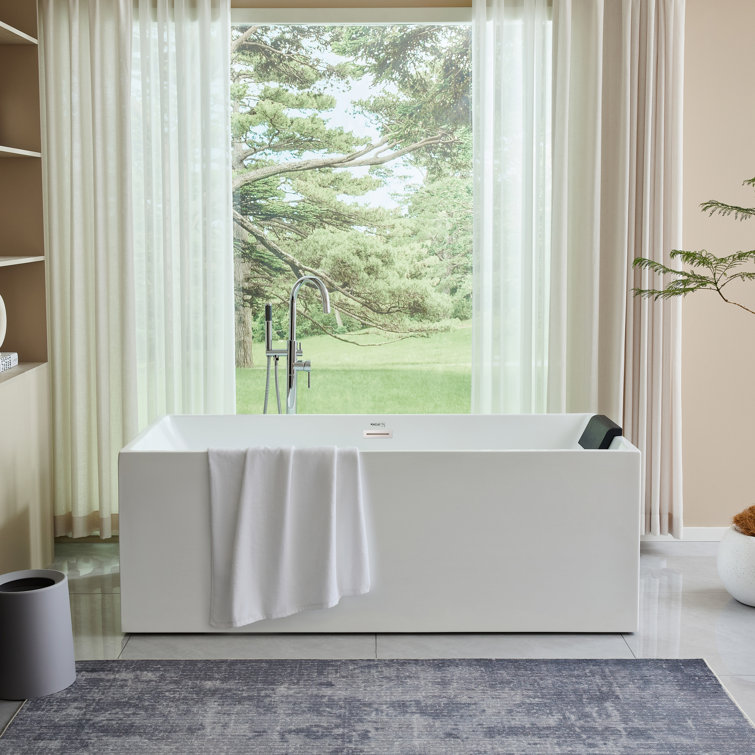 67'' White Acrylic Freestanding Soaking Bathtub with Oil Rubbed Bronze Trim