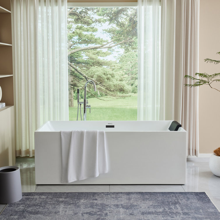 White Acrylic Freestanding Soaking Bathtub with Matte Black Trim