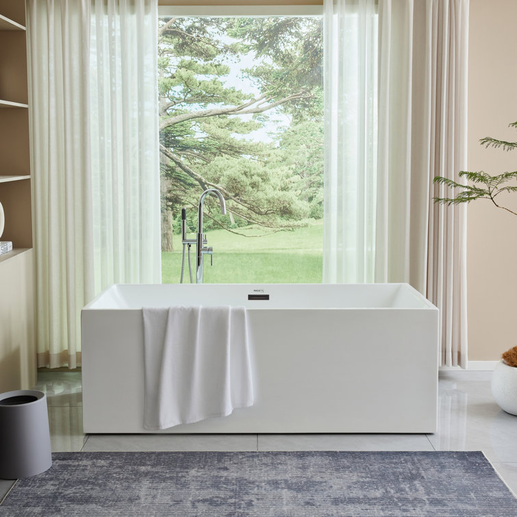 White Acrylic 59" Freestanding Soaking Bathtub