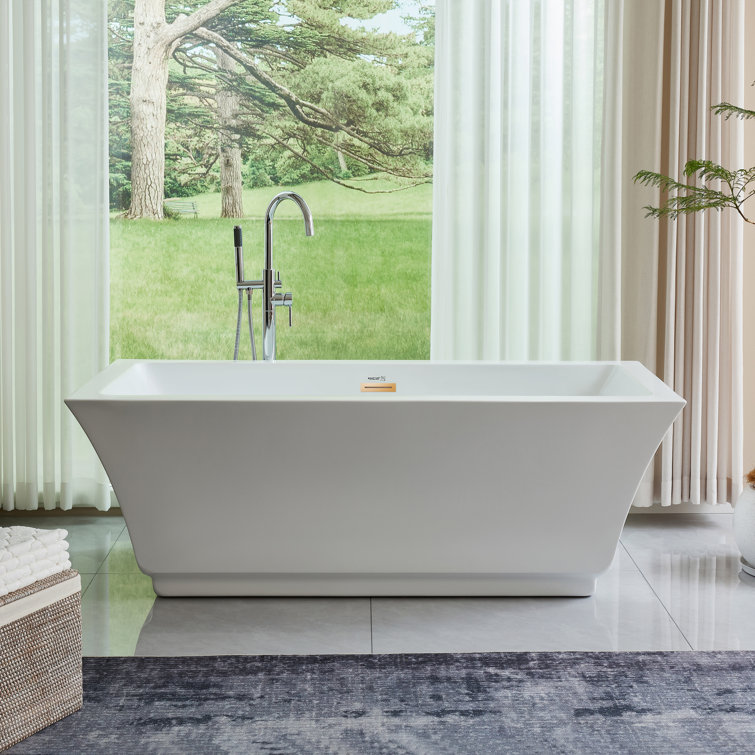 White and Titanium Gold 59'' Freestanding Acrylic Bathtub