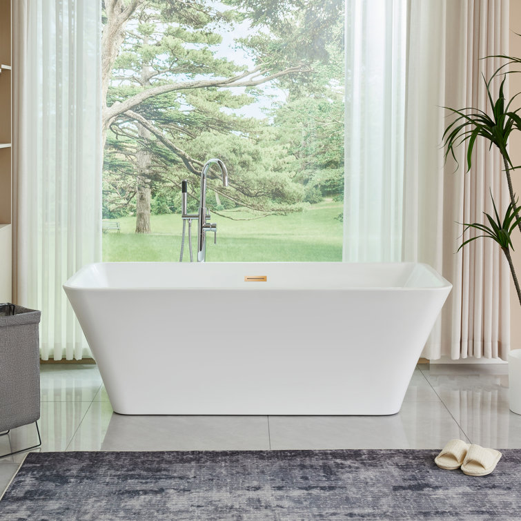 White and Titanium Gold 67'' Freestanding Acrylic Bathtub