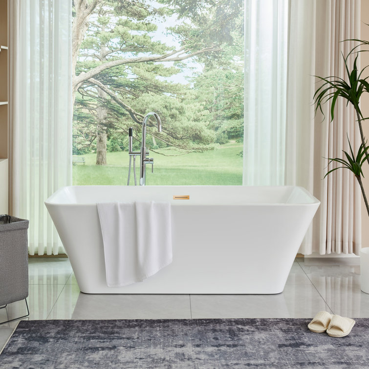White and Titanium Gold 67'' Freestanding Acrylic Bathtub