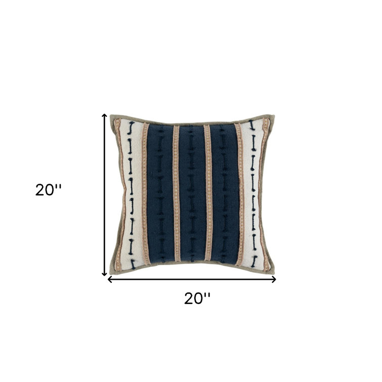 Jay Blue and Beige Cotton Blend 20'' Throw Pillow