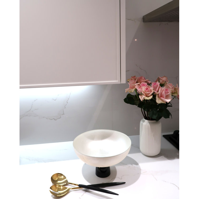 Modern Round White Glass Bowl with Black Stand