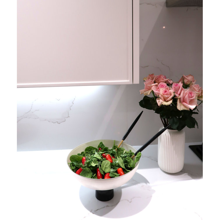 Modern Round White Glass Bowl with Black Stand