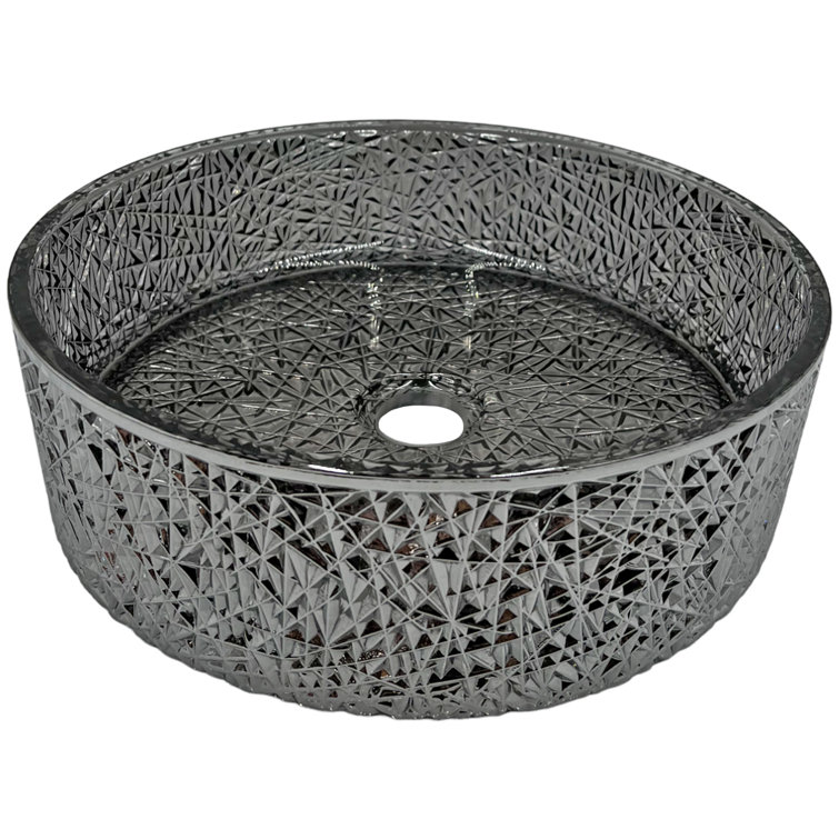 Light Black Textured Glass Circular Bathroom Vessel Sink