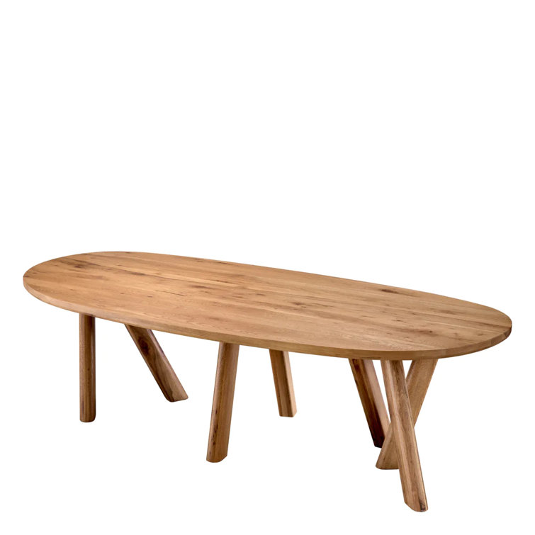Oval Oak Wood Dining Table with Artistic Legs
