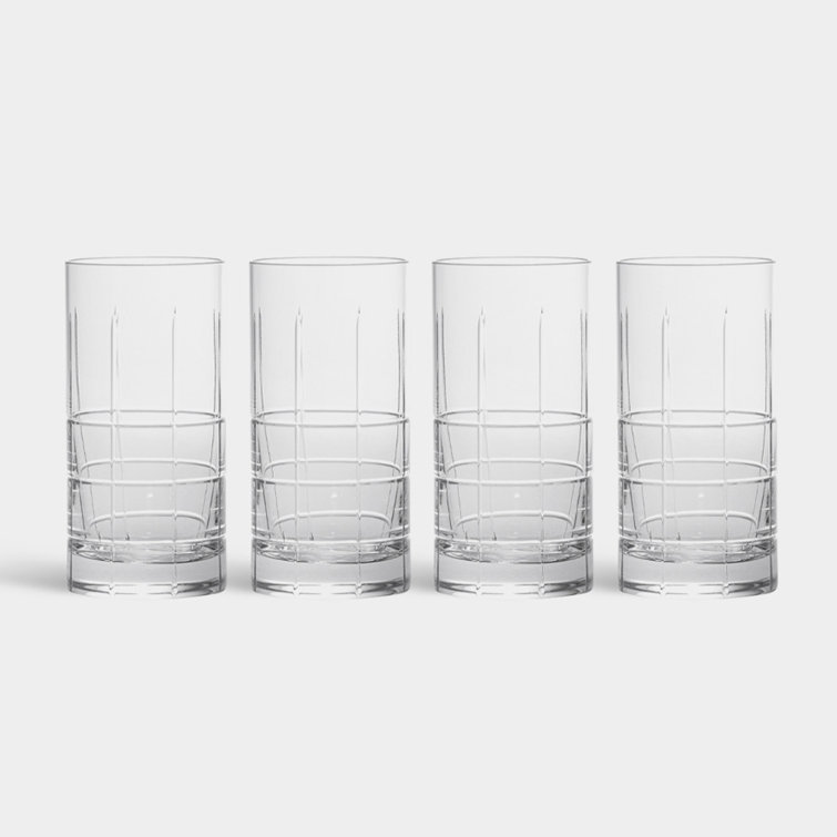 Handmade Geometric Clear Glass Highball Set of 4
