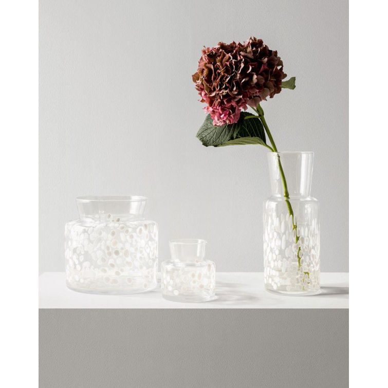 Tall Clear Glass Vase with Multicolor Floral Design