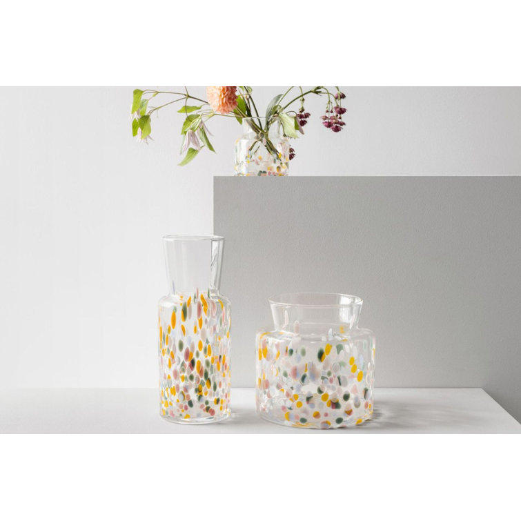 Tall Clear Glass Vase with Multicolor Floral Design