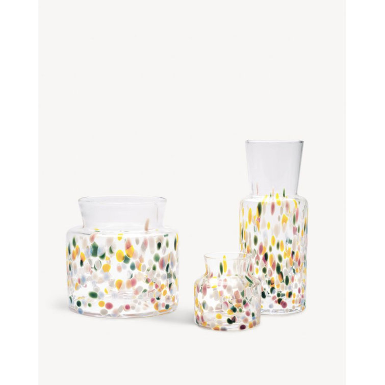 Tall Clear Glass Vase with Multicolor Floral Design