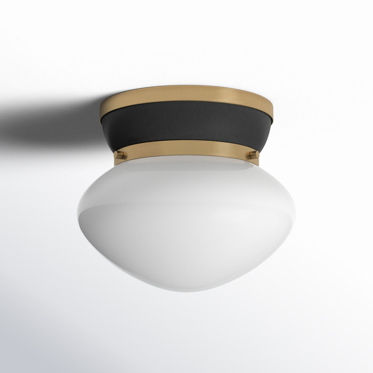 Black and Brass Glass LED Schoolhouse Flush Mount Light