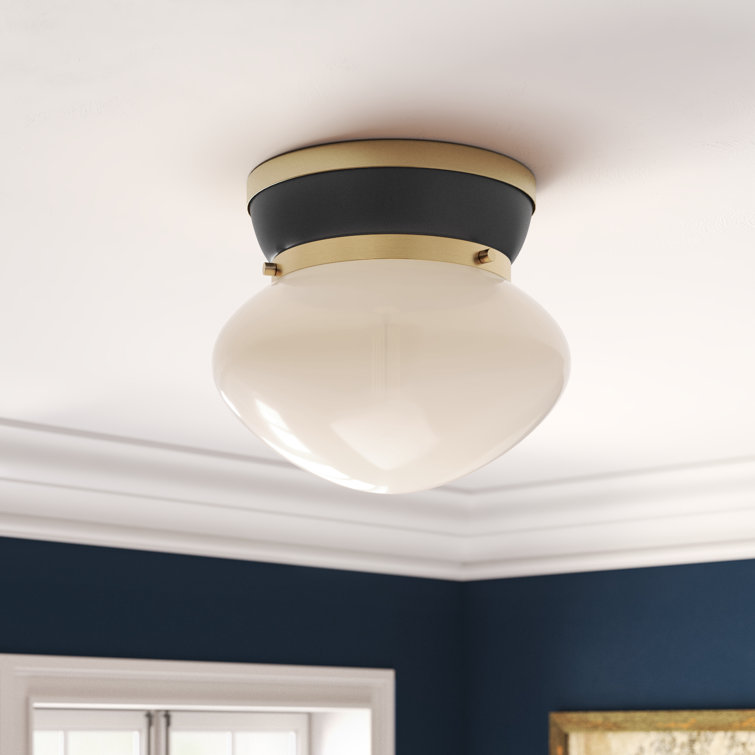 Black and Brass Glass LED Schoolhouse Flush Mount Light