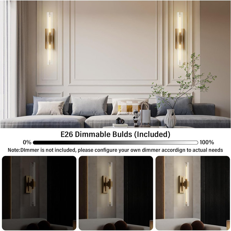 Brass and Glass Dimmable Wall Sconce Set