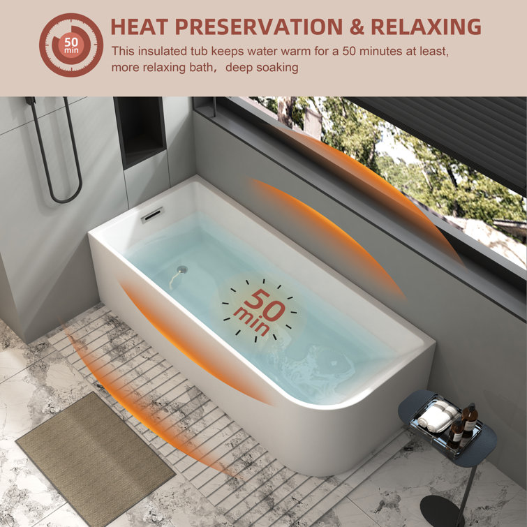 67'' White Acrylic Freestanding Soaking Bathtub with Left Drain