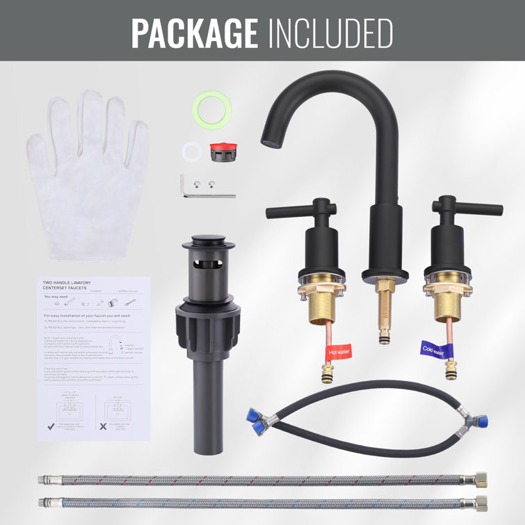 Matte Black Stainless Steel Widespread Bathroom Faucet with Pop-Up Drain
