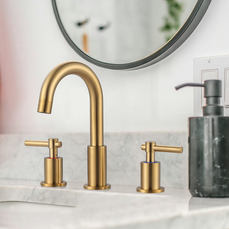Brushed Gold Stainless Steel Double Handle Widespread Bathroom Faucet