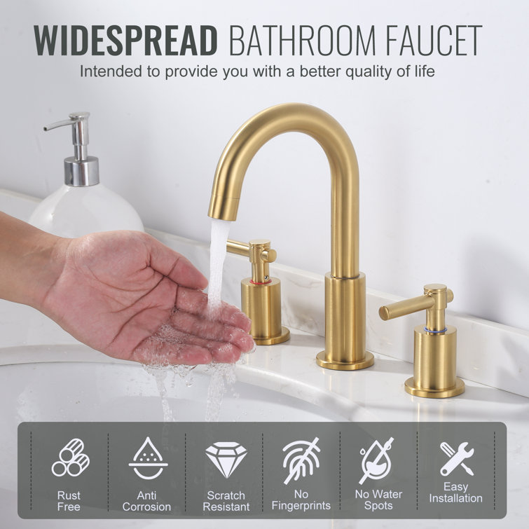 Brushed Gold Stainless Steel Double Handle Widespread Bathroom Faucet