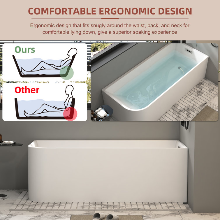 59'' White Acrylic Freestanding Soaking Bathtub with Right Drain