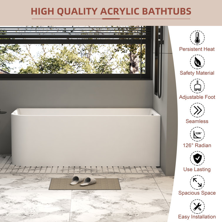 59'' White Acrylic Freestanding Soaking Bathtub with Right Drain