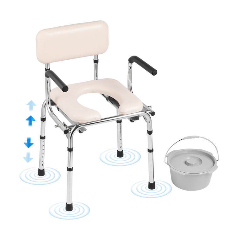 Adjustable Height White Steel Bedside Commode Chair