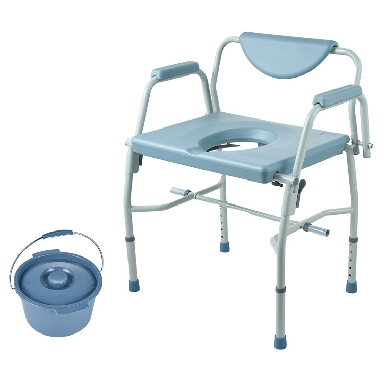 Adjustable Blue Steel Raised Toilet Seat with Detachable Backrest