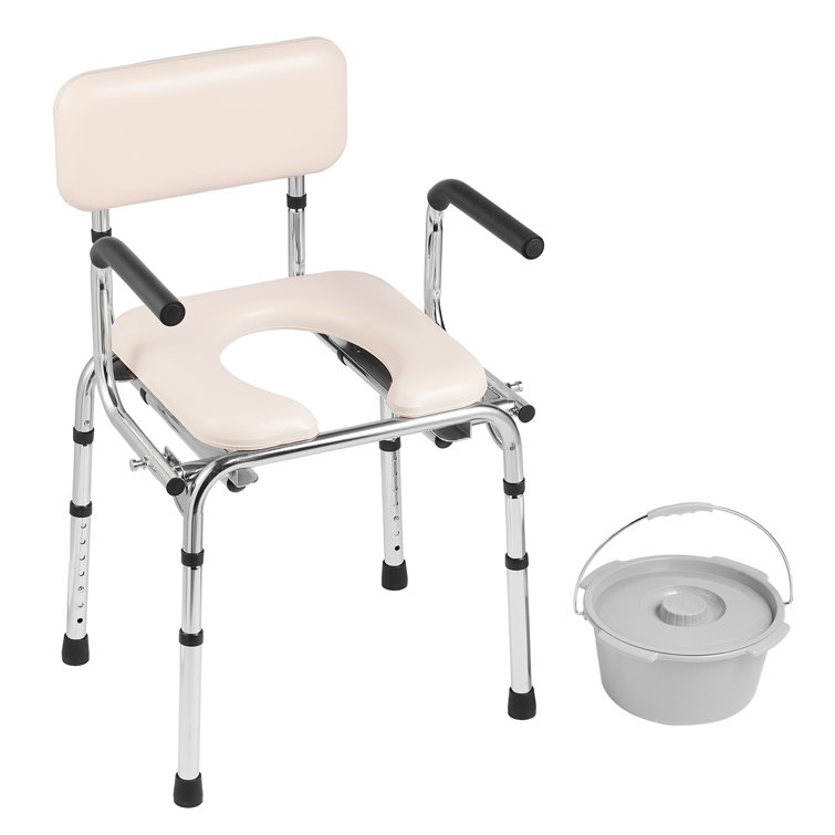 Adjustable Height White Steel Bedside Commode Chair