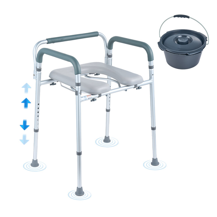 Adjustable Height Steel Bedside Commode Chair with Padded Seat
