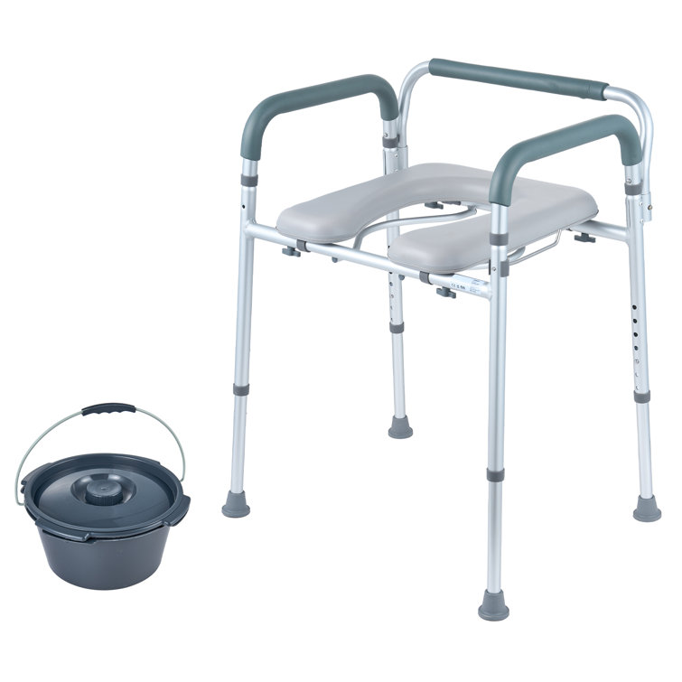Adjustable Height Steel Bedside Commode Chair with Padded Seat