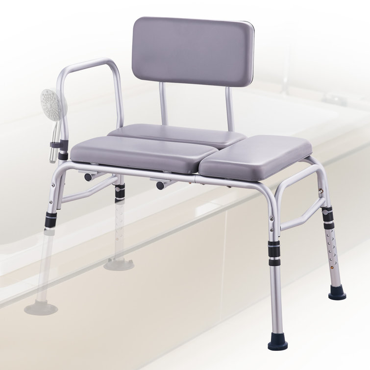 Gray PVC Adjustable Bathtub Transfer Bench with Padded Seat