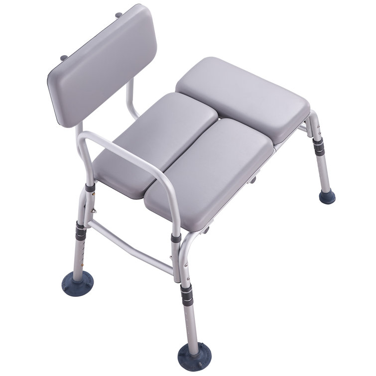 Gray PVC Adjustable Bathtub Transfer Bench with Padded Seat
