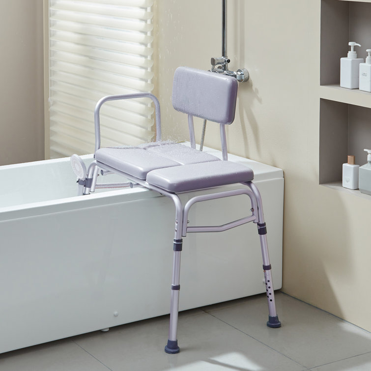 Gray PVC Adjustable Bathtub Transfer Bench with Padded Seat
