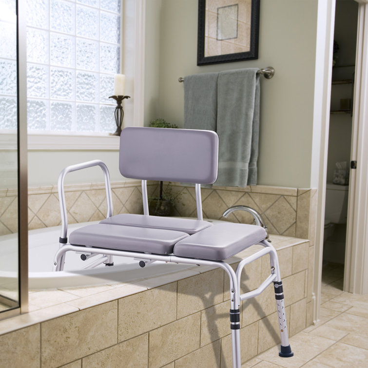 Gray PVC Adjustable Bathtub Transfer Bench with Padded Seat