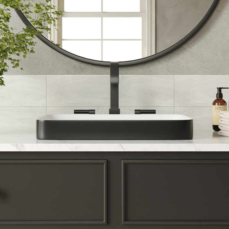 DeerValley Ally 19'' x 12'' Drop-In Bathroom Sink Semi-Recessed Vessel Sink Rectangular Above Counter Basin
