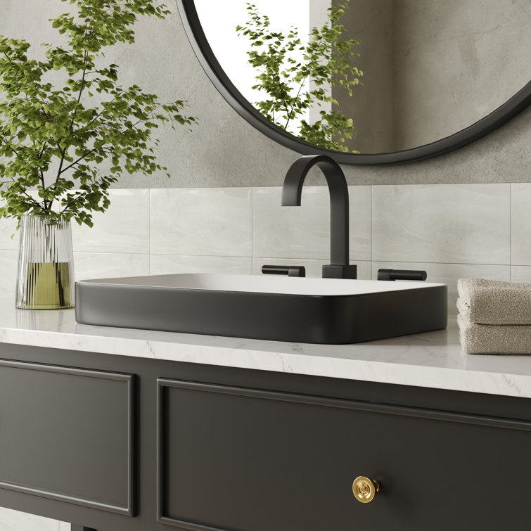 DeerValley Ally 19'' x 12'' Drop-In Bathroom Sink Semi-Recessed Vessel Sink Rectangular Above Counter Basin