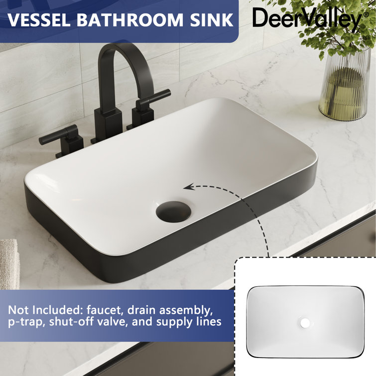 DeerValley Ally 19'' x 12'' Drop-In Bathroom Sink Semi-Recessed Vessel Sink Rectangular Above Counter Basin