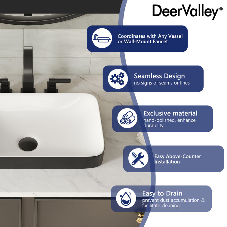 DeerValley Ally 19'' x 12'' Drop-In Bathroom Sink Semi-Recessed Vessel Sink Rectangular Above Counter Basin