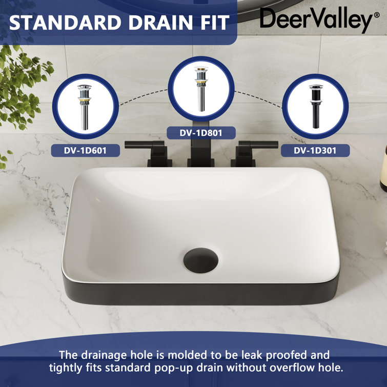 DeerValley Ally 19'' x 12'' Drop-In Bathroom Sink Semi-Recessed Vessel Sink Rectangular Above Counter Basin